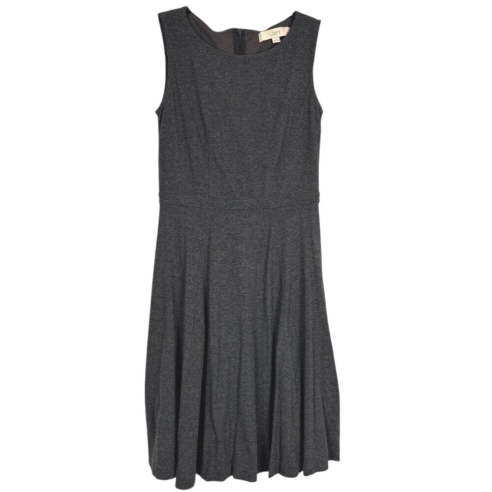LOFT Dress Women's Petite‎ 00 Gray Jersey Knit Sleeveless Lined Fit & Flare